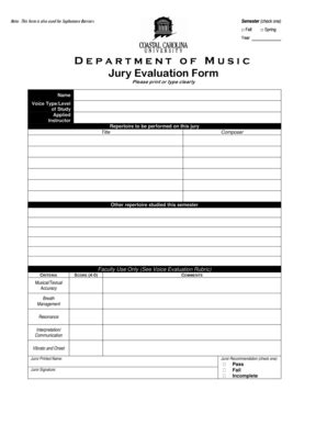 Fillable Online Coastal Department Of Music Jury Evaluation Form