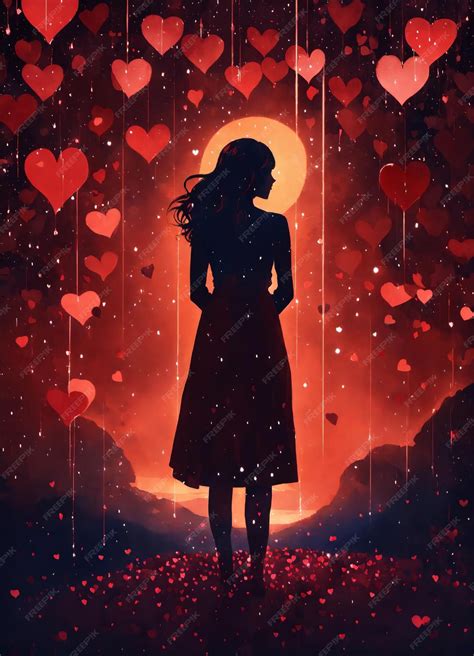 A garnet constallation background with a rain of hearts in front with