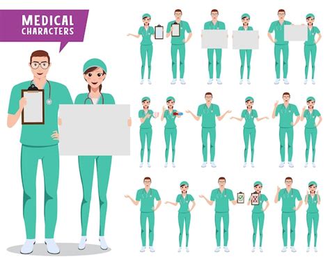 Medische Karakters Vector Set Dokter Verpleegster En Medisch Personeel