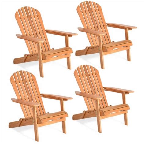 4 PCS Eucalyptus Adirondack Chair Foldable Outdoor Wood Lounger Chair ...