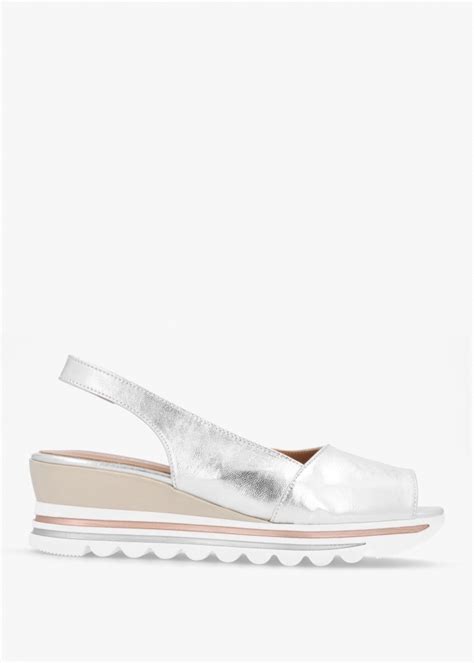 Daniel Canna Silver Leather Peep Toe Wedge Sandals