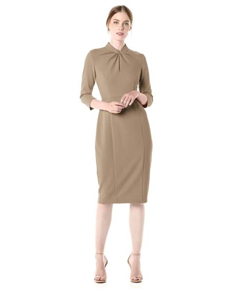 Donna Morgan Stretch Crepe 3 4 Sleeve Twisted Neckline Sheath Dress In