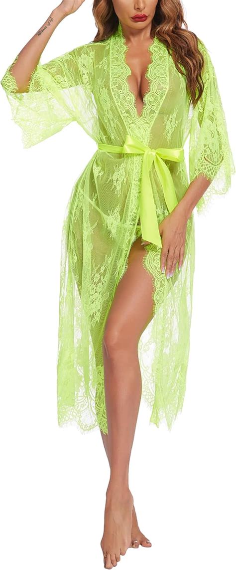 Avidlove Women Sexy Long Lace Lingerie Kimono Robe Sheer Babydoll