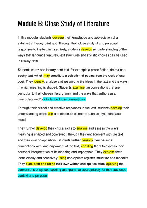 Module B Work Close Study Of Literature Module B Close Study Of