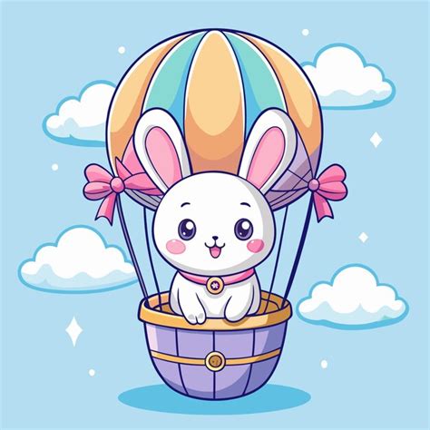 Cute Bunny In Hot Air Balloon Cartoon Vector Clipart Premium AI