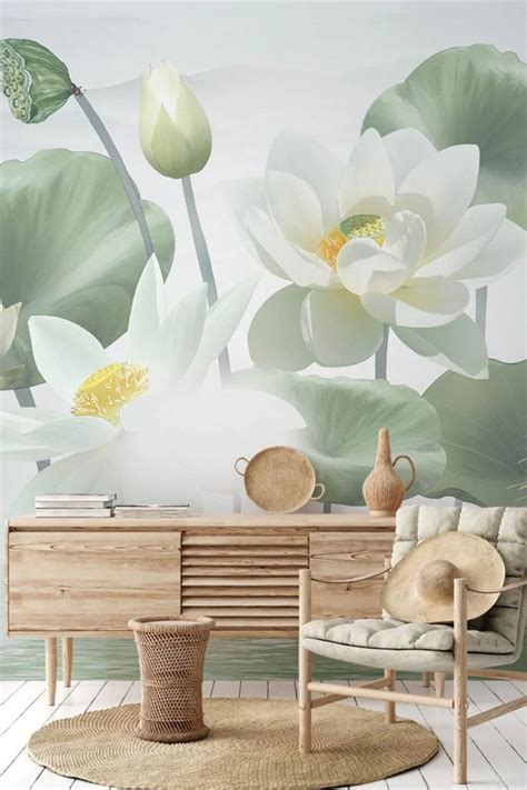 Lotus In River Wallpaper Mural Wallpaper Designs For Walls Lotus