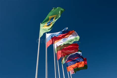 Flags of the BRICS Countries in the Blue Sky Stock Image - Image of ...