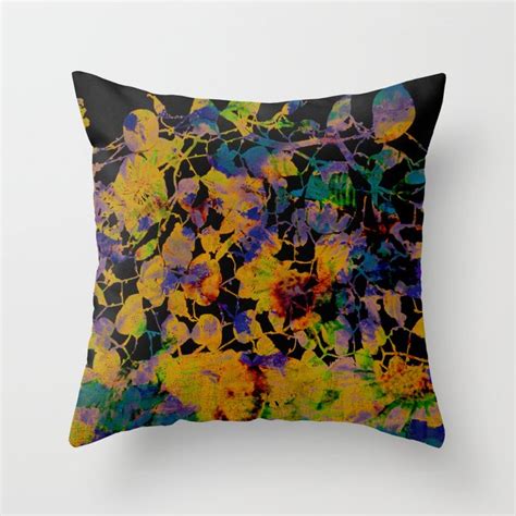 Bright Abstract Floral On Black Background Throw Pillow By Clemm Society6