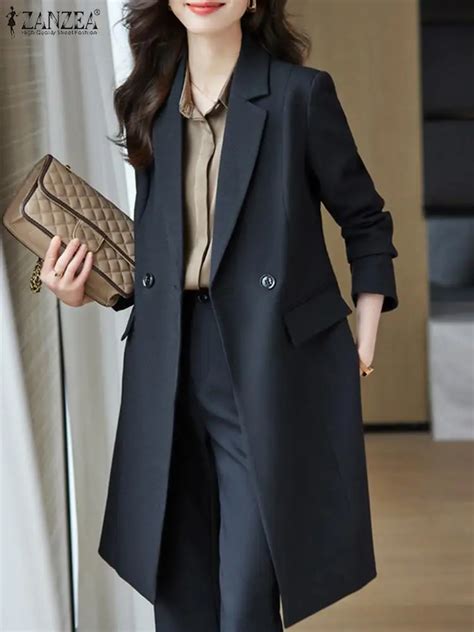 Zanzea Autumn Fashion Solid Jackets Woman Elegant Ol Trench Coats Long Sleeve Lapel Neck