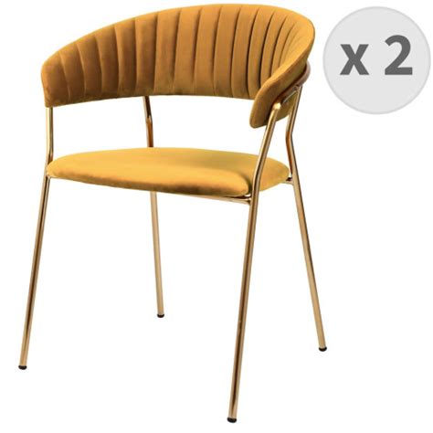 lot de 2 chaises avec accoudoirs en velours Moutarde et métal doré