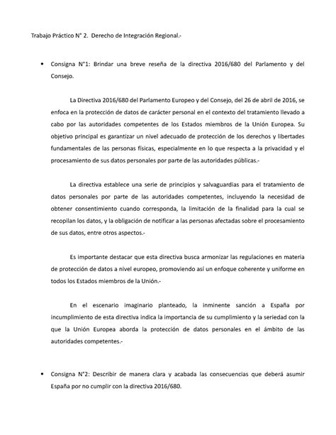 Tp Integracion Regional Trabajo Pr Ctico N Derecho De