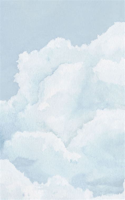 Light Blue Cloudy Sky Watercolour Wallpaper Murals Wallpaper Blue