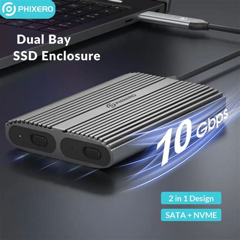 PHIXERO 도구 무료 듀얼 베이 M 2 NVMe 2bay SSD 인클로저 10Gbps 타오르는 속도 썬더볼트 3 윈도우