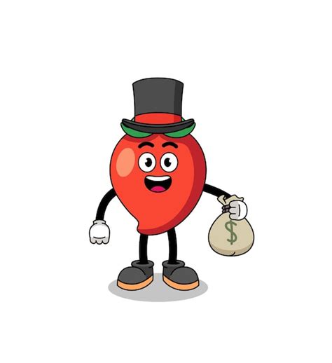 Premium Vector Chili Pepper Mascot Illustration Rich Man Holding A