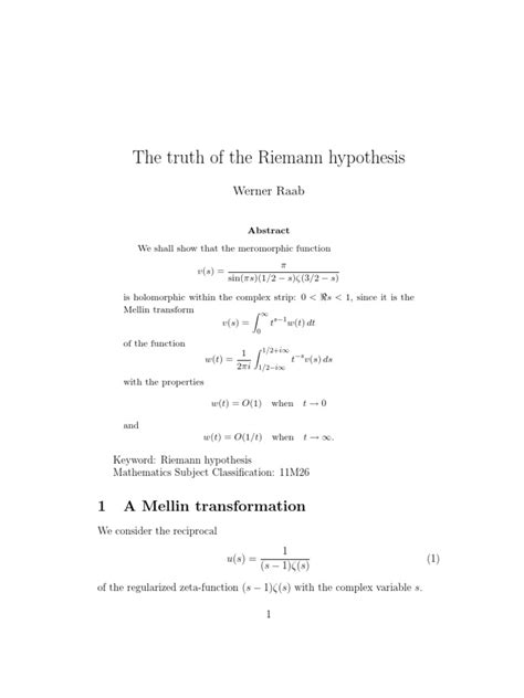 The Truth Of The Riemann Hypothesis Series Mathematics Physics