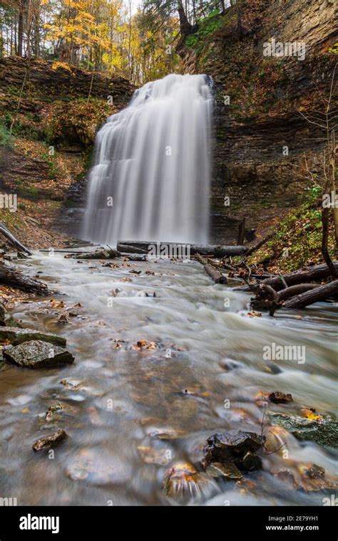 Niagara Escarpment Bruce Trail Autumn Waterfalls And Forest Stock Photo