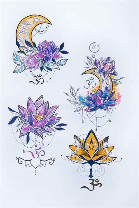 Lotus Flower Moon Tattoo Stock Illustrations 605 Lotus Flower Moon