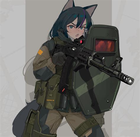 Safebooru 1girl Absurdres Ak 12 Animal Ears Assault Rifle Black