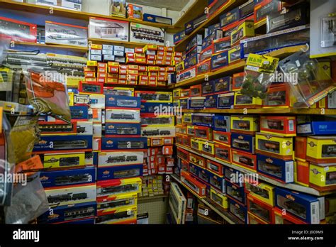 Boxes of Hornby model trains stacked up on sale in the 'The Albatross ...