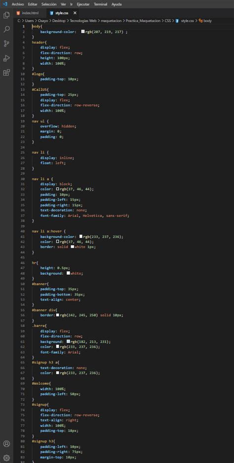 Maquetación HTML CSS Portafolio de Tecnología Web