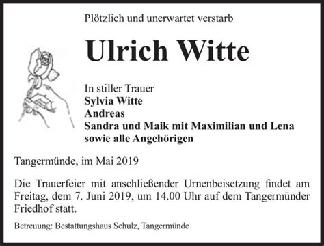 Traueranzeigen Von Ulrich Witte Abschied Nehmen De