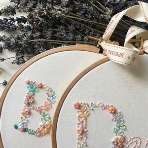 Custom Monogram Floral Embroidery Hoop Art Name Embroidery Hoop Art