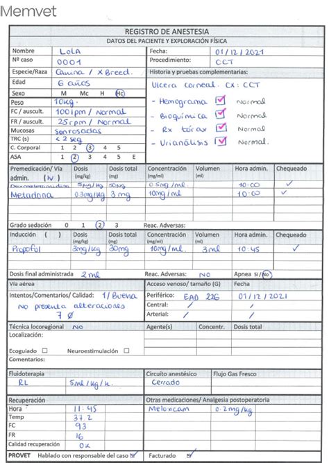 La evaluación Pre Anestésica Memvet