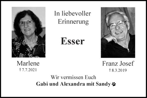 Traueranzeigen Von Marlene Und Franz Josef Esser Aachen Gedenkt