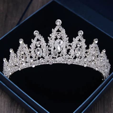 Baroque Luxury Rhinestone Beads Bridal Crown Tiaras Silver Color