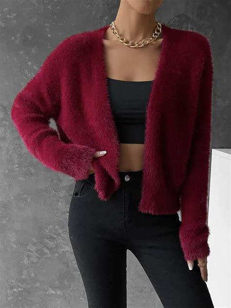 Shein Essnce Drop Shoulder Open Front Fuzzy Cardigan Shein Usa