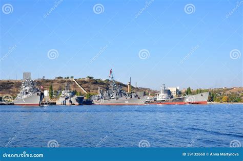 Russian Black Sea Fleet Ships Docked in the South Bay of Sevastopol ...