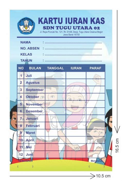 Kartu Iuran Kassppbulanan 1 Pack Isi 30 Pcs Nama Alamat Sekolah Bisa