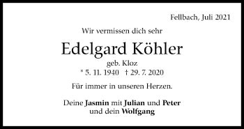 Traueranzeigen Von Edelgard K Hler Stuttgart Gedenkt De