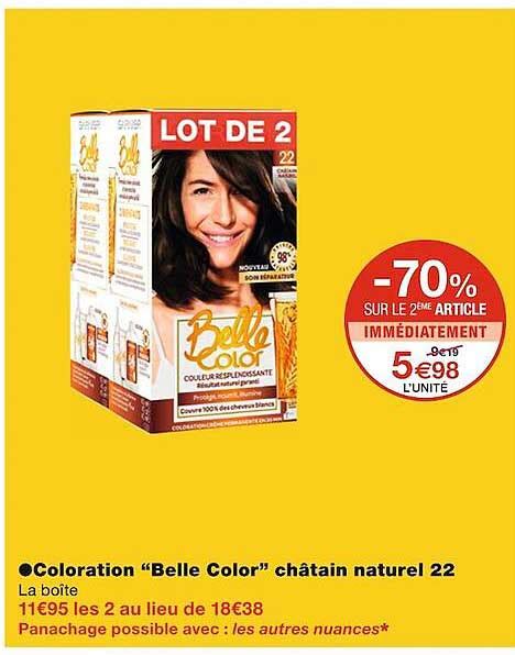 Promo Coloration Belle Color Châtain Naturel 22 Chez Monoprix Icataloguefr