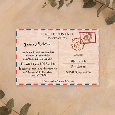 Faire Part Mariage Theme Voyage Impression De Cartes Postales Sur Bois