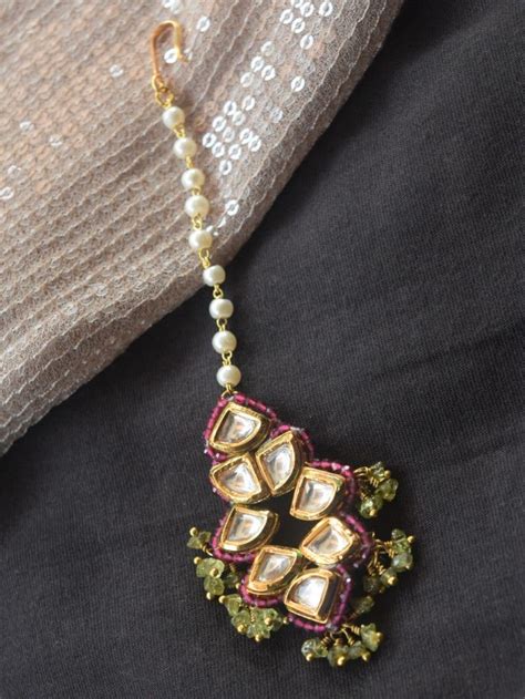 Buy Gold Toned Handcrafted Metal Kundan Maangtika Hg Hhoj The Loom