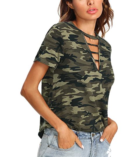 Custom Women T Shirt Printing Camouflage Performance Wholesale Camo T