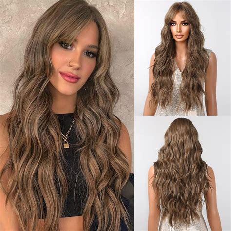 Haircube Long Brown Wavy Wigs For Women Synthetic Hair Wig With Fringe