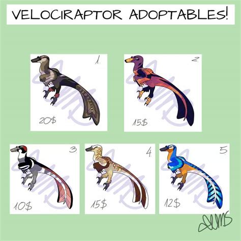 Velociraptor Adoptables By Coffeeaddictedfreak On Deviantart