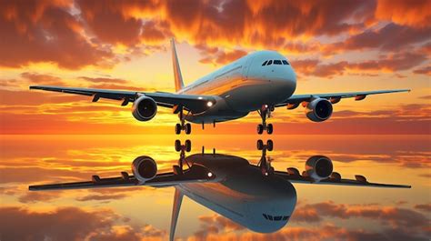 Premium Photo Airplane Flying Over The Sea At Sunset