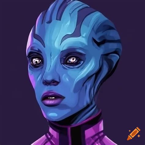 Portrait Of Asari Girl With Blue Skin And Dramatic Lighting On Craiyon