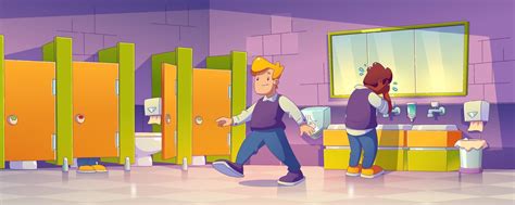 Public Toilet In School Cartoon Boy Restroom 21756945 Vector Art At