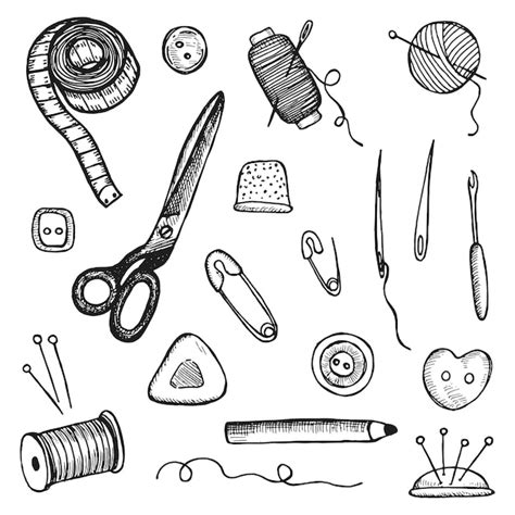 Premium Vector Sewing Supplies Objects Set Vector Sketches