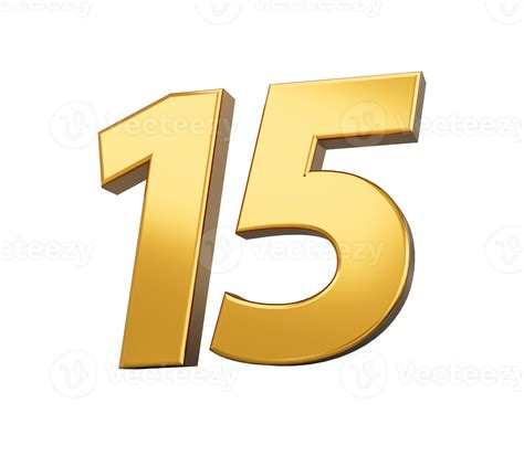 Gold number 15 fifteen shiny 3d number 15 made of gold 3d illustration ... 