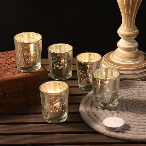 Ajuny Set Of 12 Candle Holders Mercury Glass Tealight For Wedding