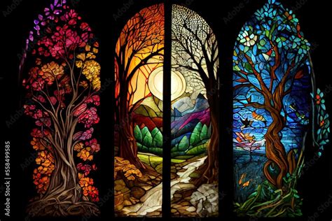 Luminous Stained Glass Window Ai Generated Art Illustration Stock