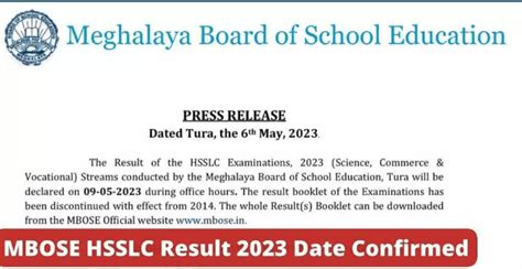 Mbose Hsslc Result Out Check Meghalaya Board Th Science