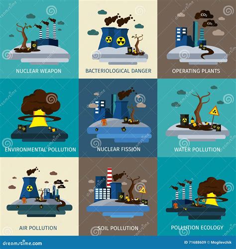 Environmental Pollution Icon Set Stock Vector Illustration Of Icons