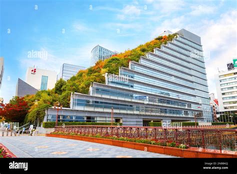 Fukuoka, Japan - Nov 21 2022: ACROS Fukuoka is a conventional office ...