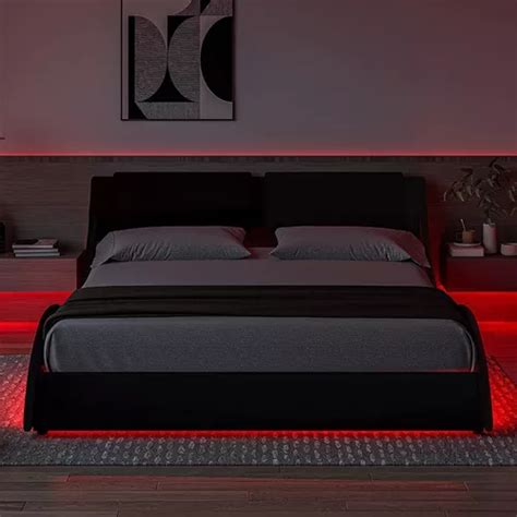 Base De Cama Ondulada Dictac Con Luces Led Matrimonial Negro En Venta